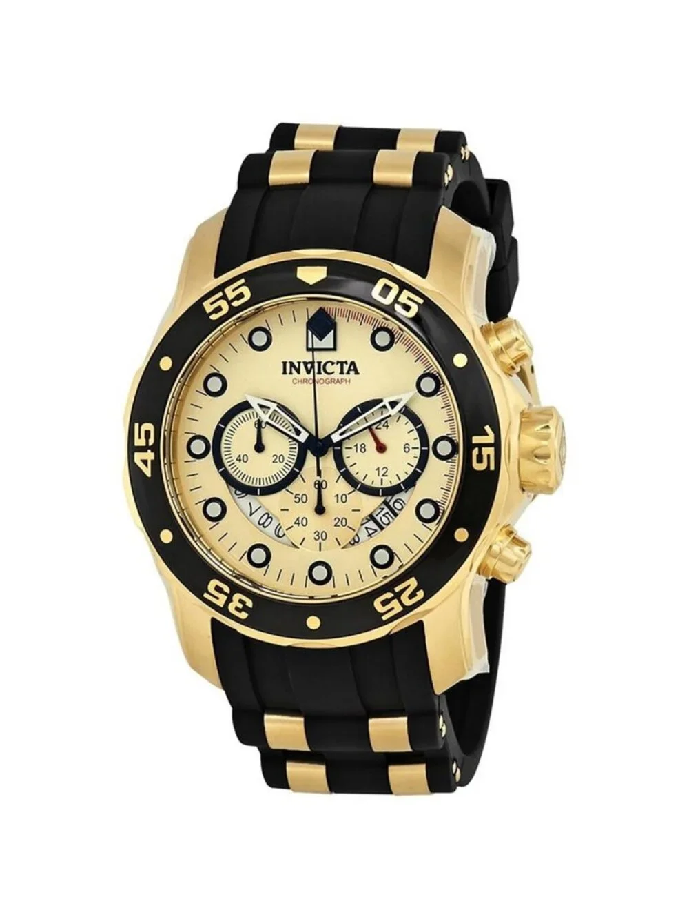 NWT Invicta Pro Diver Chronograph Gold Dial Black Polyurethane Men's Watch